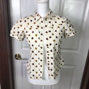 Anthro Odille Button Front Blouse Polka Dot